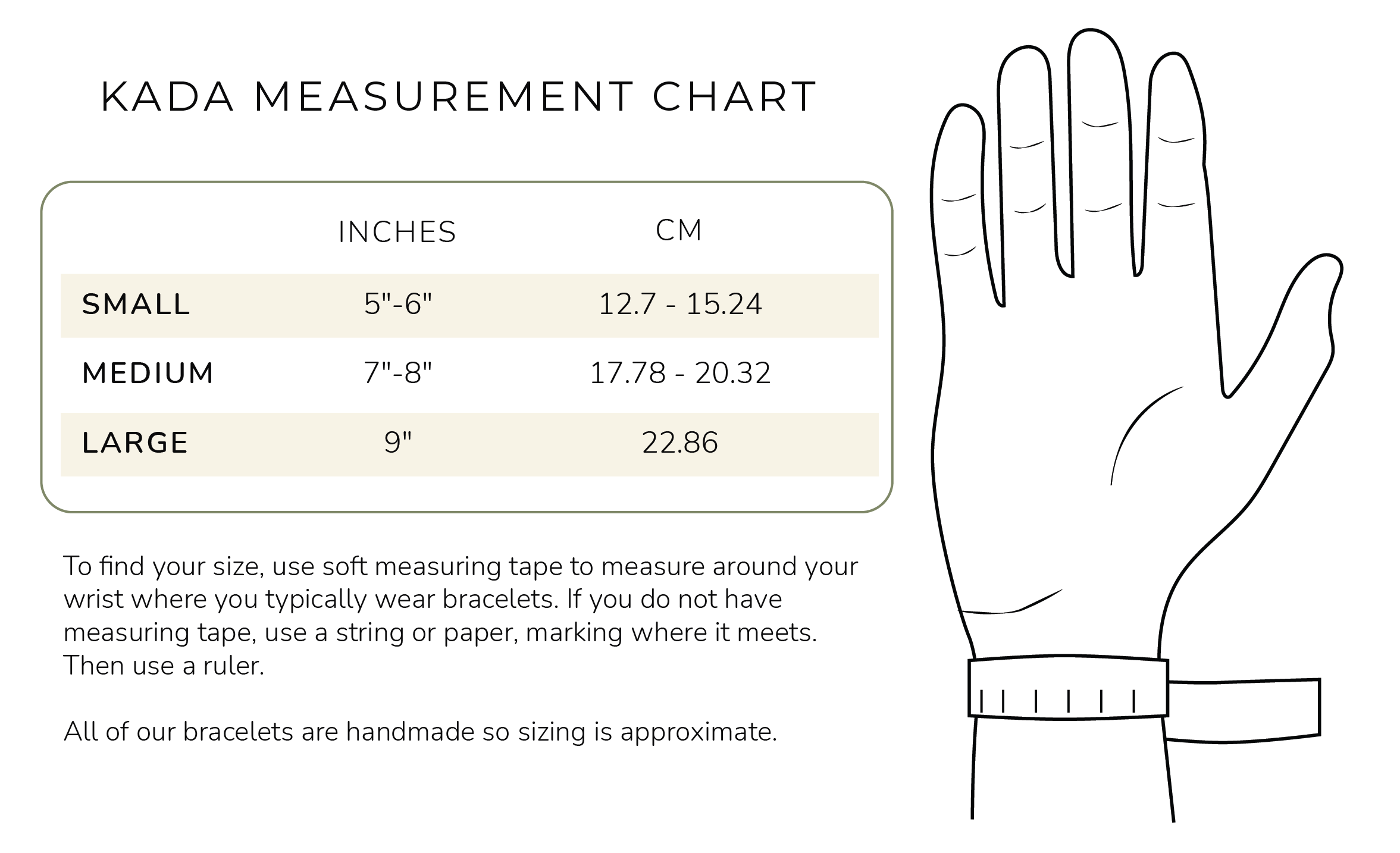 Kada Measurement Chart Desktop View